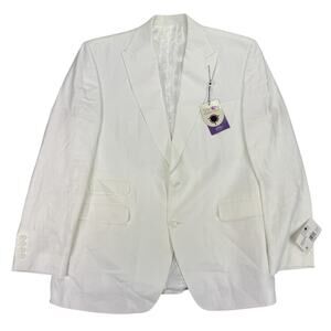 Tayion Mens Acontour Linen Cotton Herringbone Classic Fit Suit Jacket White 44L